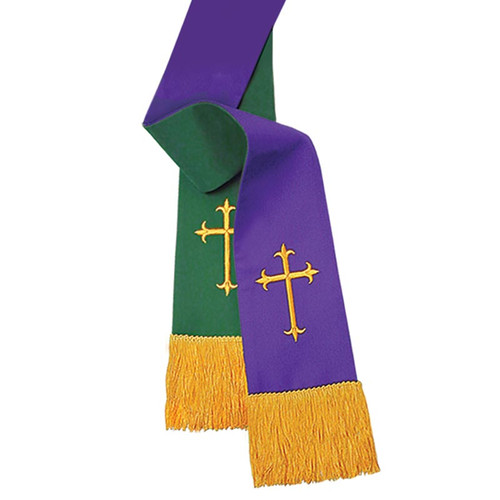 Oxford Reversible Pulpit Stole - Cross - Purple/Hunter