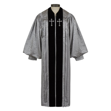 Pulpit Robe - Silver Jacquard with Black Velvet Panels and Gold Crosses ...