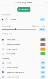 Study packs offer various sections of questions based on common test day topics