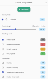 Study packs offer various sections of questions based on common test day topics
