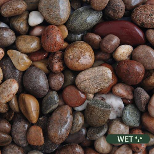 Close up photograph of Scottish Pebble. When wet, colors intensify to darker, richer tones with a slick, glossy appearance.
