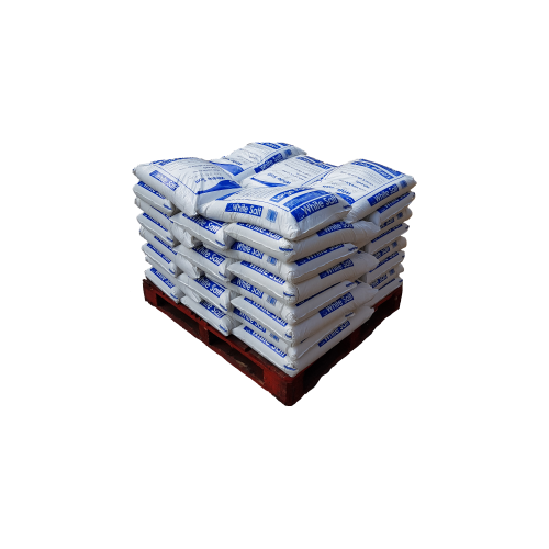 Pallet of 40 large, white salt bags