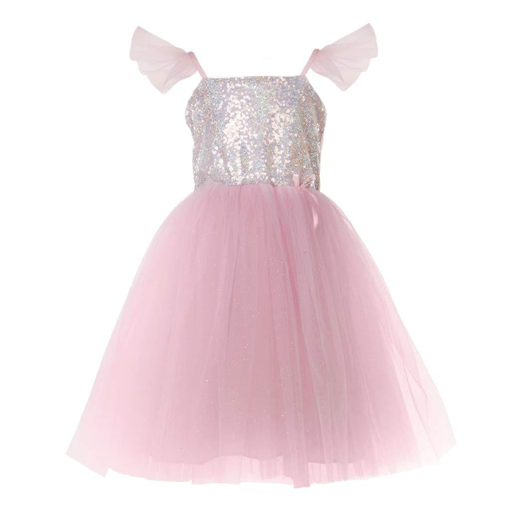 open lace back dress Sequin Tulle Princess Dress for Girls, Multicolor, Floor Length | Multicolor / Printed / 4-5 Years (120cm)