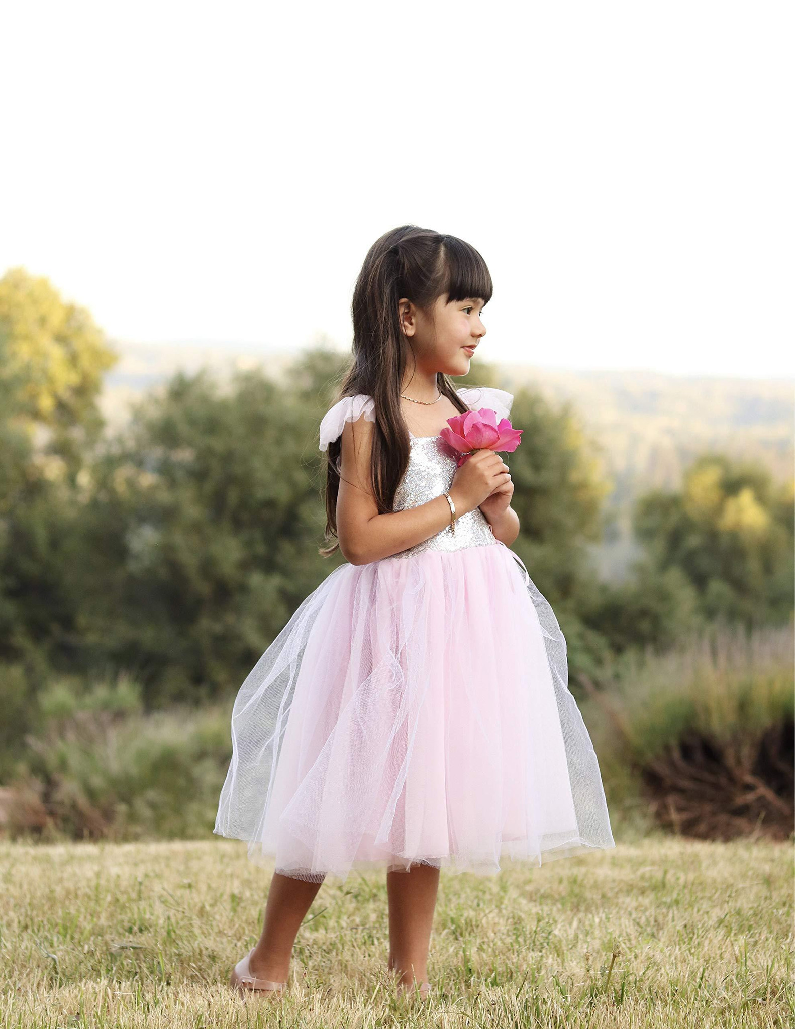 strapless open back dress Little Girls Prom Dresses 3D Floral Pink Princess Dress 66662K for kid   Viniodress