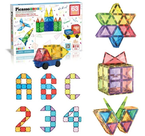 Picasso Tiles - 63 Piece Magnetic Building Block Construction