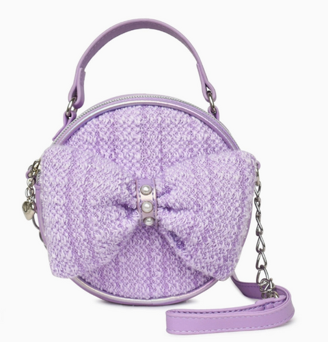 Tweed Bow Rounded Crossbody Bag