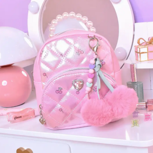 Cherry Printed Metallic Quilted Microbag