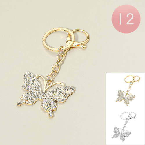 12PCS - Rhinestone Pave Butterfly Bag Charm Keychains