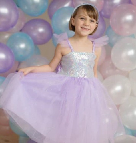 Silver Sequins Princess Dress, Lilac - Size 5/6