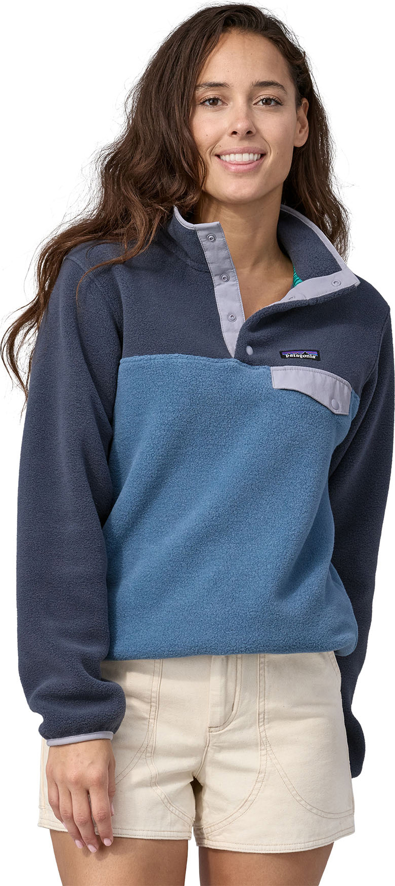 Women's PATAGONIA Lightweight Synchilla Snap-T Fleece Pullover - OATMEAL w/  TEAL