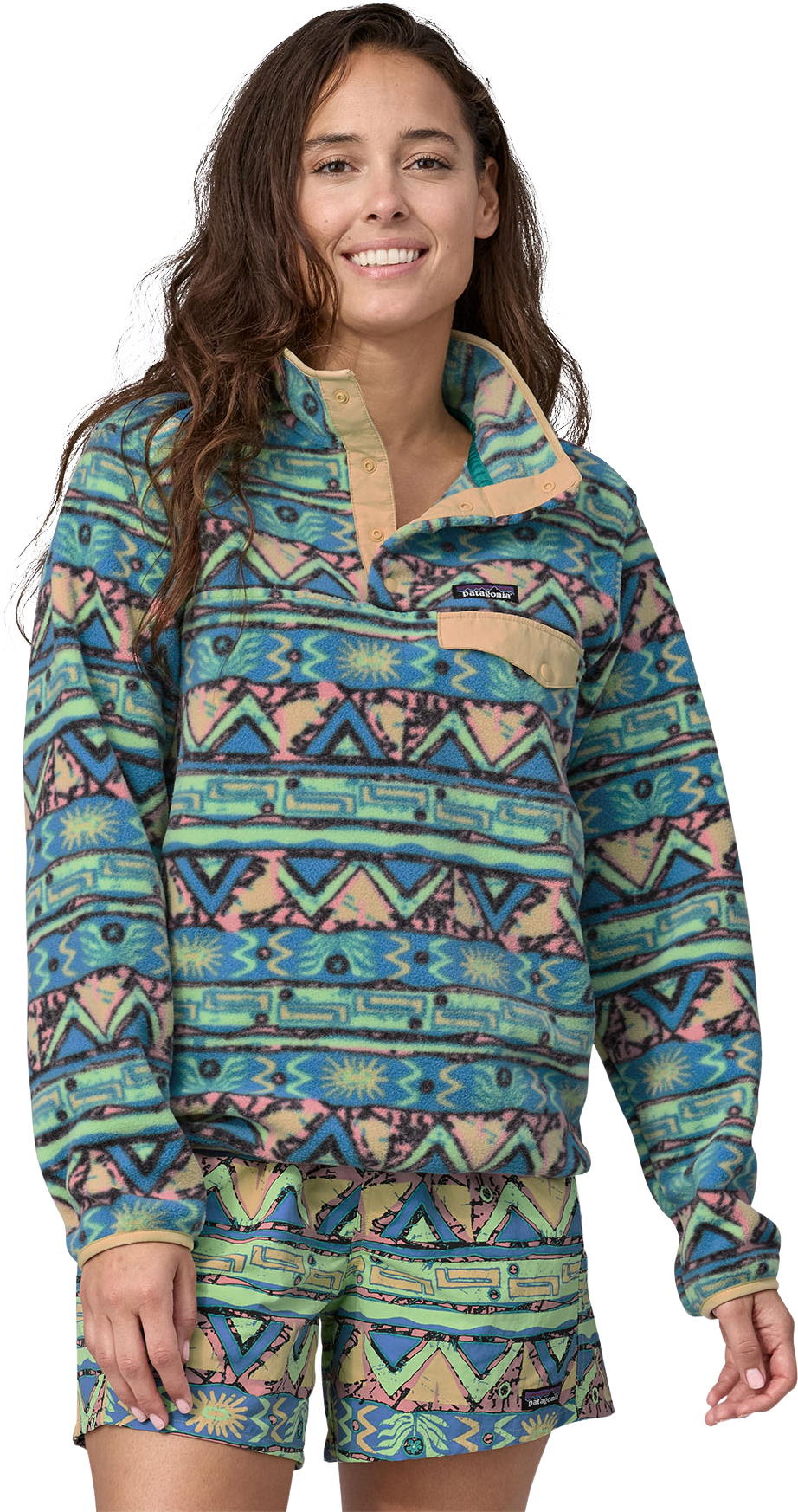 Womens Patagonia Synchilla T Snap Fleece AOP Small Logo