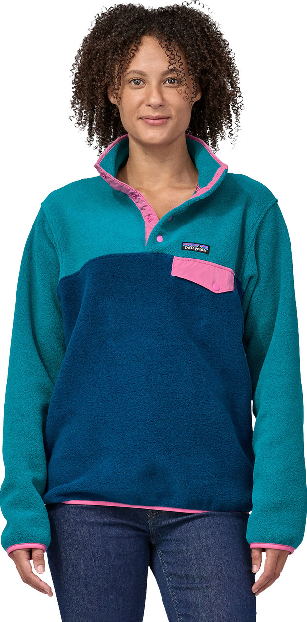 Patagonia Two Tone Womens Synchilla Snap T Fleece Jacket Size M Green Blue
