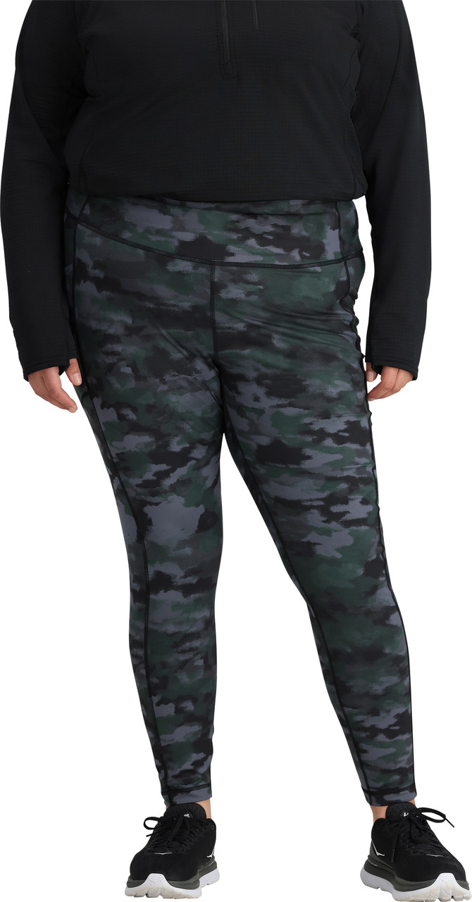 Black Camouflage Leggings, Black Outdoor Tights, Camouflage