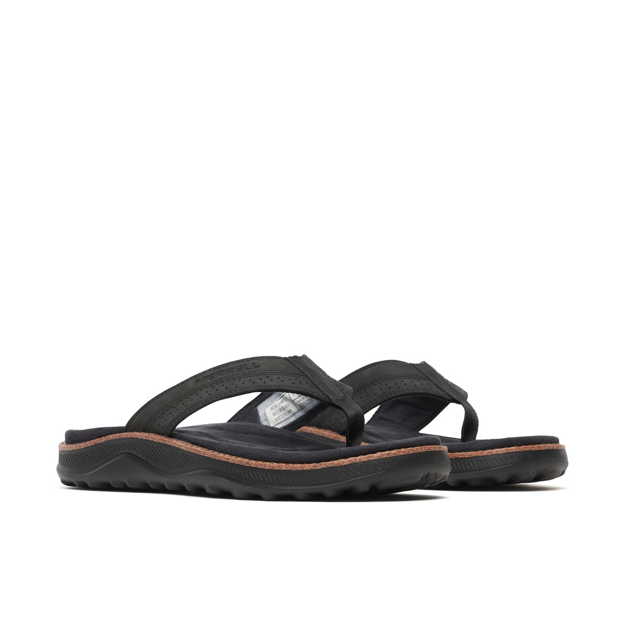 Merrell Men’s Black Leather Flip Flop Sandals Vibram Comfort Outdoor Size 10 Men main image 2
