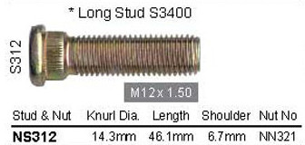 Wheel Stud M12 x 46.1mm osc WS14S312 Snake Racing