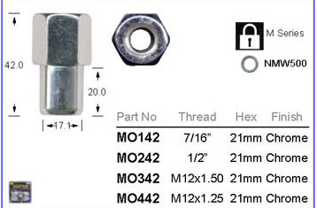 M12 x 1.25 Chrome Wheel Nut 21mm Hex osc WN32MO442 Snake Racing
