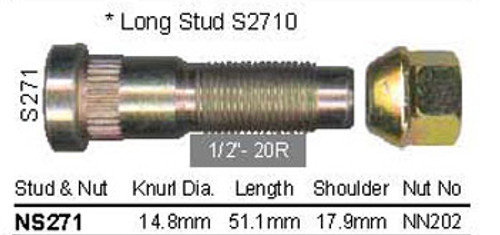 Wheel Stud 1/2" x 51.1mm - osc - WS13-S271