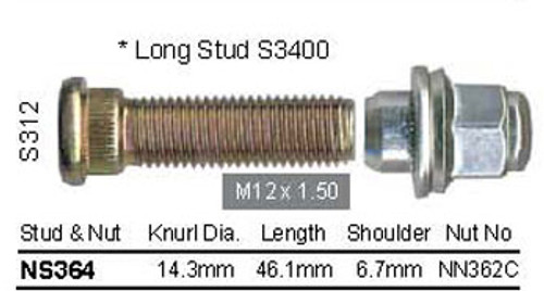 Wheel Stud M12 x 46.1mm - osc - WS15-S312