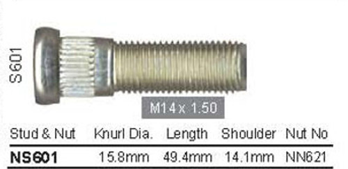 Wheel Stud M14/1.5 x 49.4mm - osc - WS18-S601