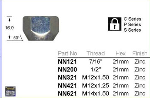 M12 x 1.25 Wheel Nut 21mm Hex - osc - WN26-NN421