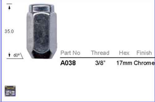 3/8" Wheel Nut 17mm Hex - osc - WN28-A038