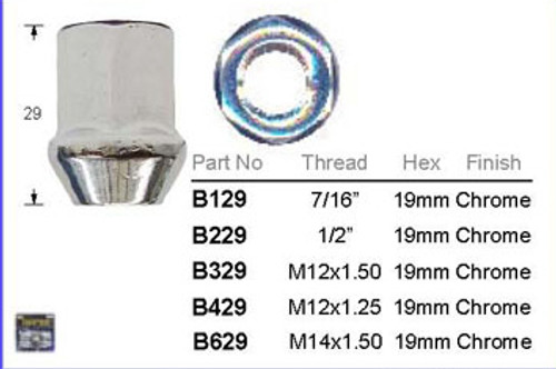 M14 x 1.5 Chrome Wheel Nut 19mm Hex - osc - WN28-B629