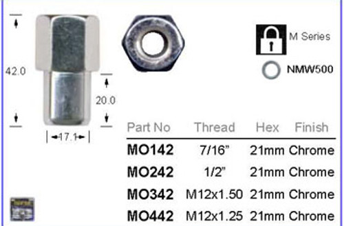 7/16" Chrome Wheel Nut 21mm Hex - osc - WN32-MO142