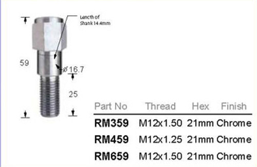 M12 x 1.25 Chrome Wheel Nut 21mm Hex - osc - WN33-RM459