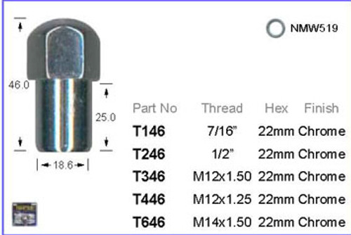 M14 x 1.50 Chrome Wheel Nut 22mm Hex - osc - WN33-T646