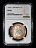 NGC MS62 1899 Great Britain Queen Victoria Silver 1/2 Crown