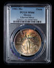 PCGS MS66 1982 Mo Mexico 1 Silver Onza, rainbow toned!