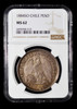 NGC MS62 1884 SO Chile Silver 1 Peso - toned!!