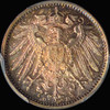 PCGS MS67 1914-D Germany Wilhelm II Silver Mark,  Munich mint, KM14 nicely toned