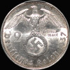 PCGS MS62 1937-A Germany Third Reich Paul Von Hindenburg Silver 2 Mark