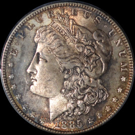 PCGS MS64 1885 Morgan Dollar toned both side