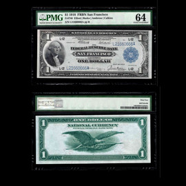 PMG Choice UNC 64 1918 San Francisco Federal Reserve $1 Bank Note.  Fr. 746