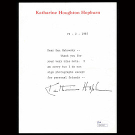 JSA Certified Katharine Hepburn Personal Signed Typed Letter 1987