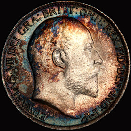 MS64 1903 Great Britain 6 Pence Rainbow Toning