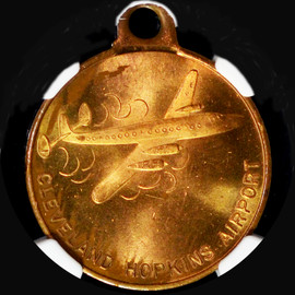 NGC MS63 (c.1951) Cleveland Hopkins Airport Good Luck Token Medal, Brass, 29mm.