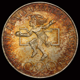 PCGS MS64 1968 Mexico Silver 25 Peso Special Label Gorgeous Toning!