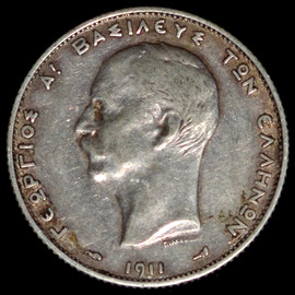 1911 GREECE KING GEORGE A' SILVER 2 DRACHMAS 1-Year Type SM2109