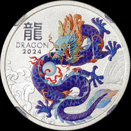 NGC MS70 2024 Lunar Year of the Dragon 1/2oz Silver Coin Color Purple -Tail Down