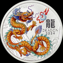 PCGS MS70 2024 Lunar Year of the Dragon 1/2oz Silver Coin Color Orange - Right