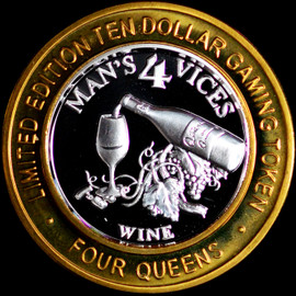 .999 Silver Four Queens Hotel Casino "Man's 4 Vices" $10 limited edition 0.6 oz SM2153