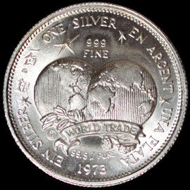 VINTAGE 1974 INTERNATIONAL UNIVERSAL TRADE UNIT - 1 TROY OZ .999 SILVER ROUND SM2154