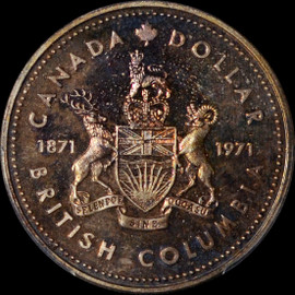 PCGS SP 66 1971 Canada British Columbia Silver Dollar $1 - Toned