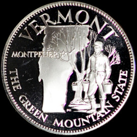 Vermont State Proof Coin 1 Troy Oz .925 Fine Sterling Silver Medal Round 33g