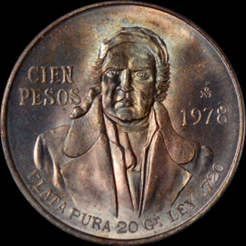 PCGS MS66 1978-Mo Mexico Silver 100 Pesos, Very Nice Toning both side!!!