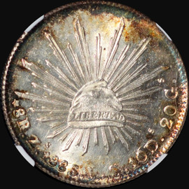 NGC MS63 Mexico 1886/8 Zs-JS Cap & Rays 8 Reales rare overdate Top Pop in NGC