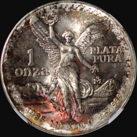 NGC MS65 1985 Mo Mexico Silver 1 Onza - beautiful toning!!!